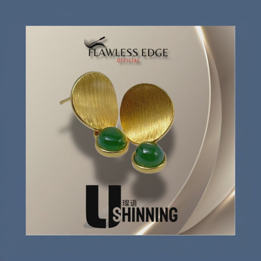 ShinningU- 925 Silver Gold-Plated Double Circle Jade Earrings